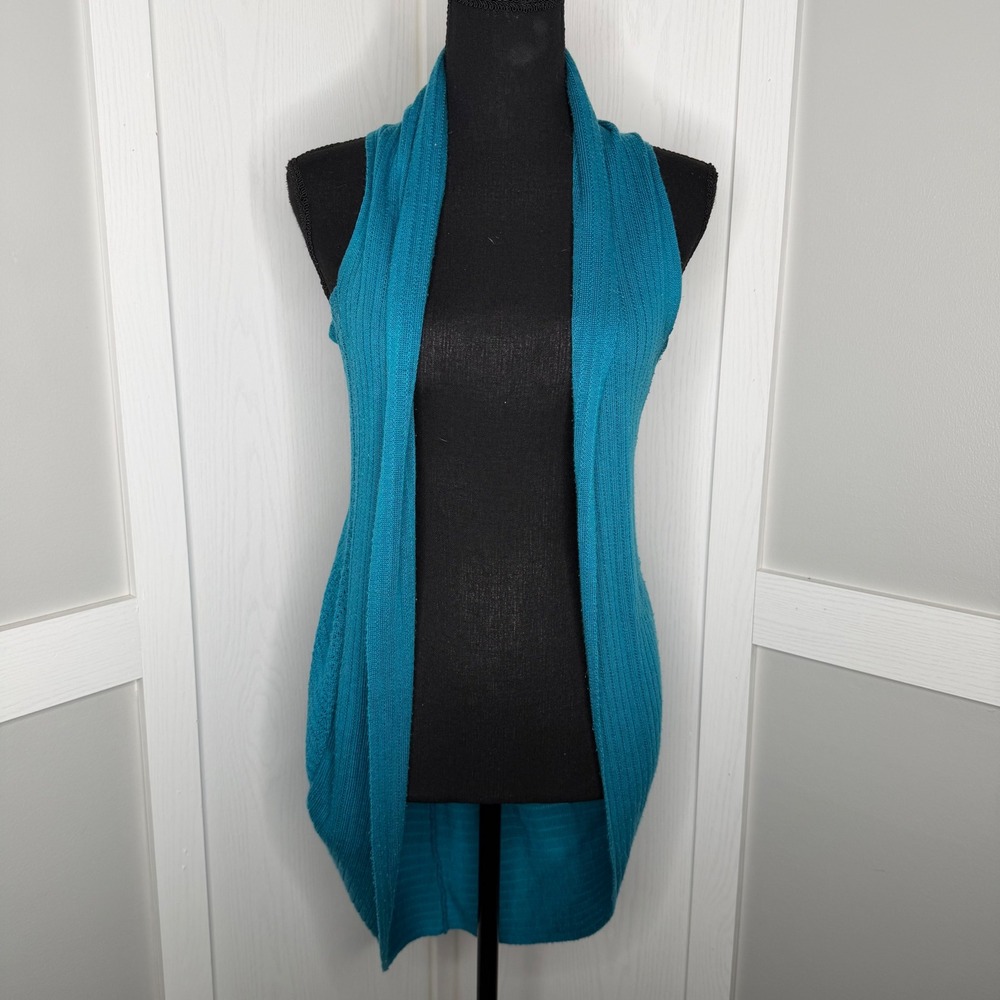 Gabriel New York Cardigan Vest Women Small Teal Blue Knit Open Front Draped 3678